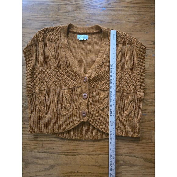 Anthropologie Cable Knit Button Up Sweater Vest Oversized Golden Brown Size XS - Picture 6 of 7